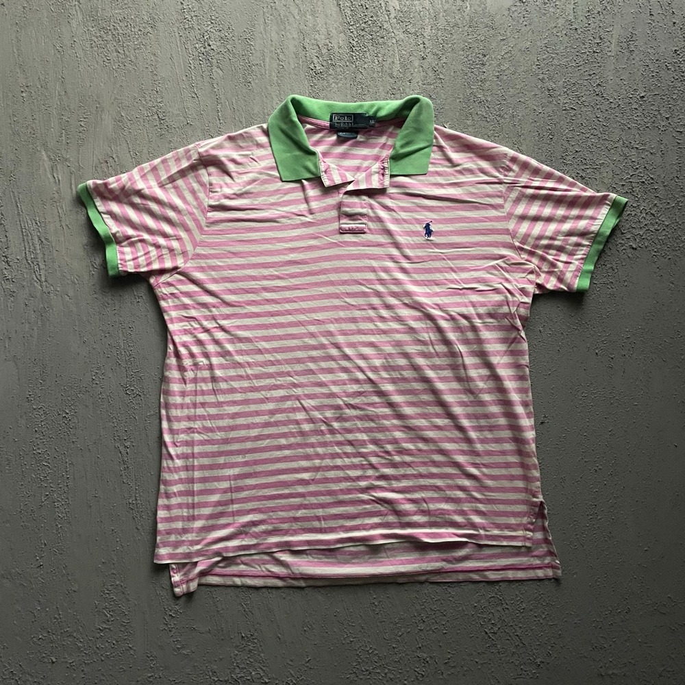 Vintage Striped Short Sleeve Polo Shirt Mens XL Pink 90s Polo Ralph Lauren